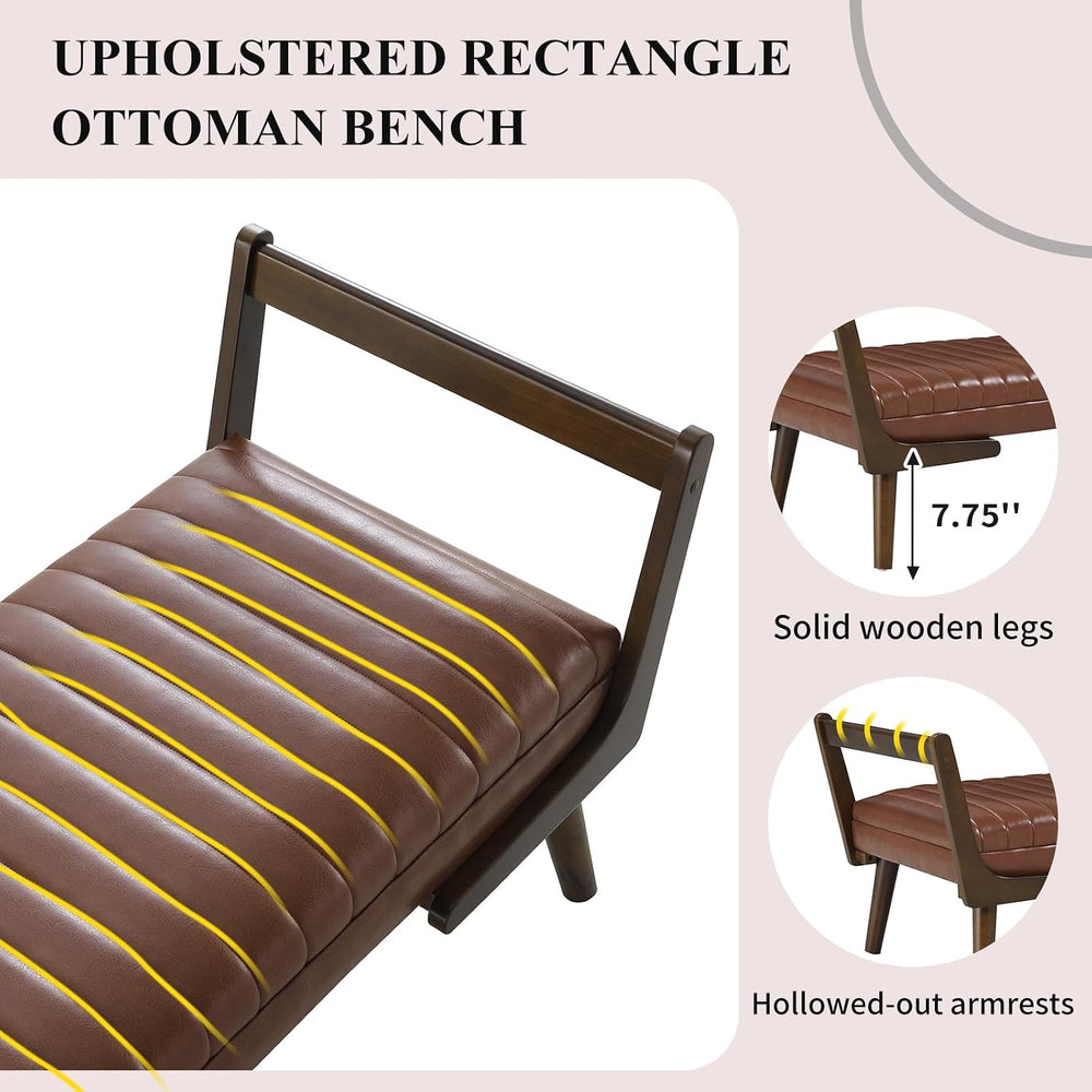 52" Rectangle Ottoman Bench, PU Leather Upholstered Dining Table Bench w...