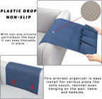 NB Sofa Armrest Organize remote holder bedside caddy organizer with 5 pockets，non-slip couch remote control holder couch armchair caddy accessories (Blue, 35''x18'')