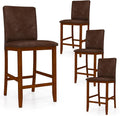COSTWAY Upholstered Counter Height Bar Stools Set of 4, 26'' Wooden Kitchen Island Chairs with Padded Fabric Seat, Mid Century Modern Barstools with Backs for Dining Room & Pub, Walnut