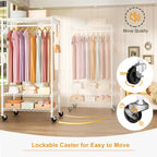 FUTASSI P6 Rolling Clothes Rack Heavy Duty, Clothing Racks for Hanging Clothes, Freestanding Garment Rack with Wheels, Portable Closet Rack Max Load 380 LBS, 35.5'' W x 14'' D x 74.6'' H, White