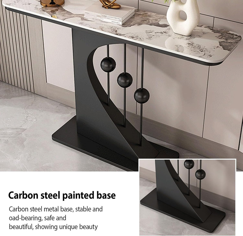 Faux Marble Console Table,Narrow Long Entryway Table,with Geometric Metal Fra...