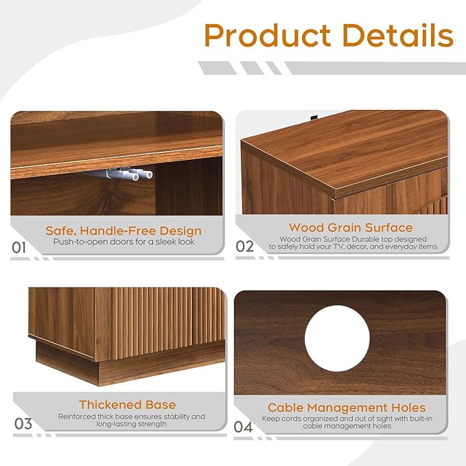 Yechen Fluted Walnut TV Stand with Arched Reeded Design Doors, Modern Entertainment Center with Storage for Up to 98", TV Media Console, TV Cabinet for Living Room, Bedroom(2 PCS)
