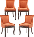Modern Dining Chairs Set of 4, High Back Dining Chairs Side Chairs with Solid Wood Legs, Upholstered Fabric Dining Room Chairs for Dining Room Kitchen, Orange