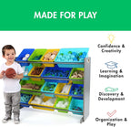 Humble Crew Supersized Toy Storage Organizer with 16 Removable Bins, Grey/Blue/Green/Yellow – Large Toy Storage for Toddlers Ideal for Kids' Rooms, Playrooms, and Nurseries - Modern Toy Bins for Kids