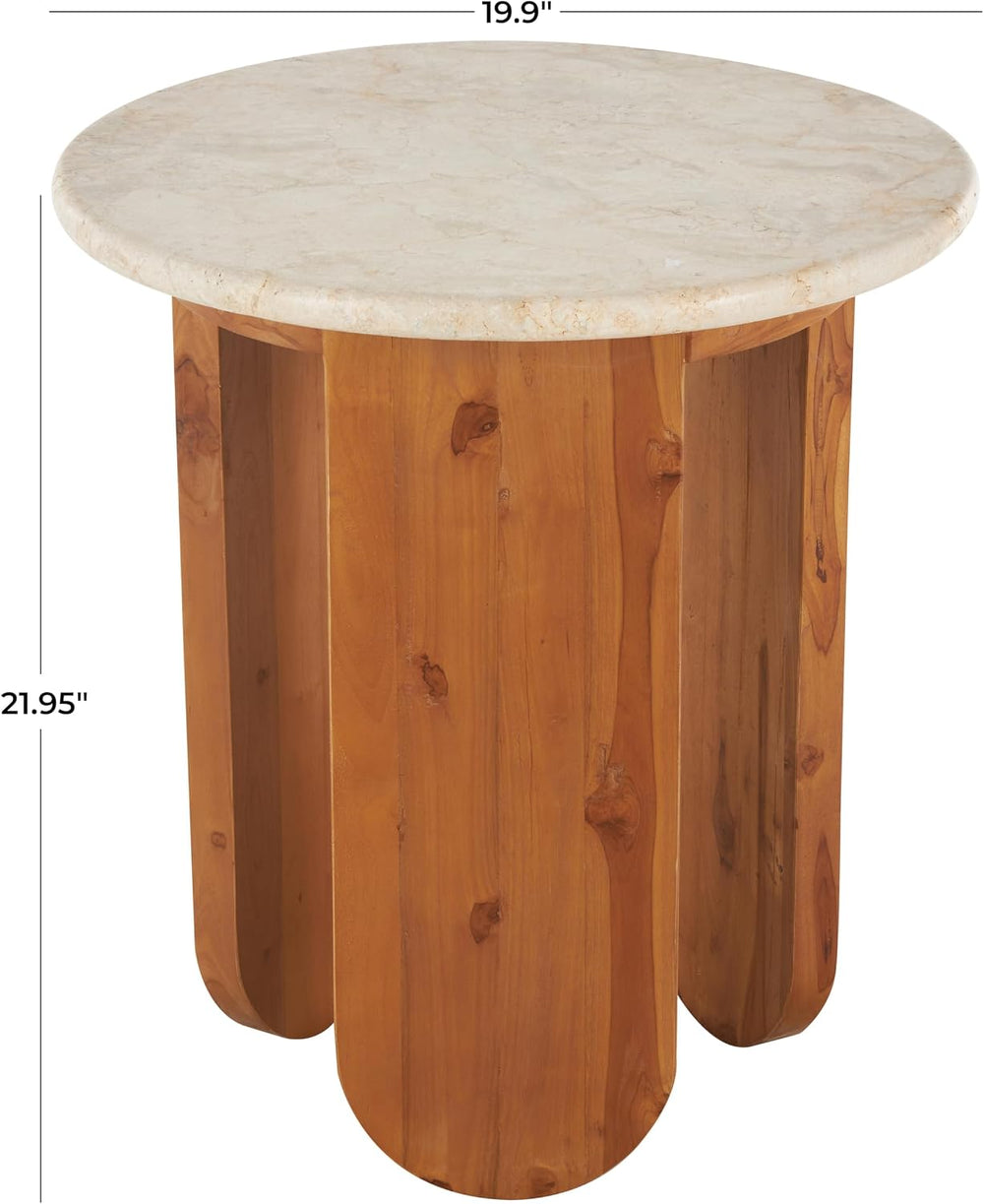 Deco 79 Teak Wood Handmade Side End Accent Table End Table with Beige Marble ...