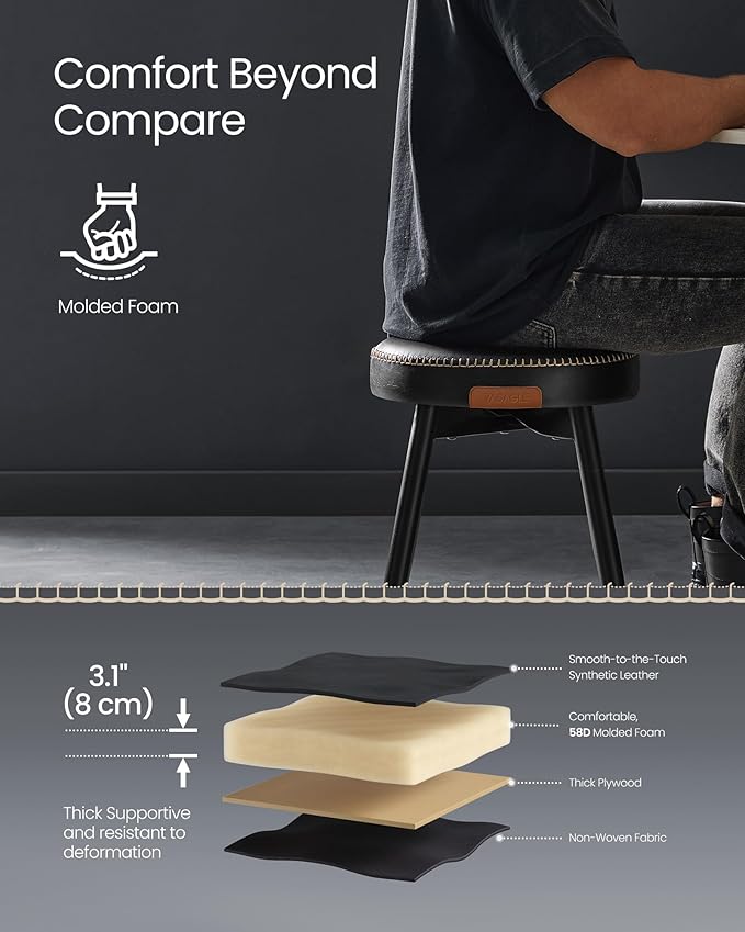 VASAGLE EKHO Collection - Dining Chairs Stools Set of 4, Upholstered Kitchen Chairs, Vanity Stools, Synthetic Leather with Stitching, Mid-Century Modern, 19-Inch Tall, Easy Assembly, Ink Black
