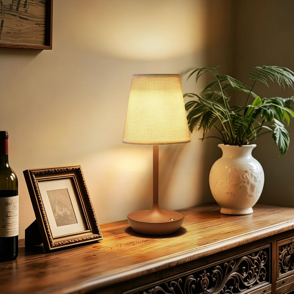 Cordless Table Lamp Rechargeable, Fabric Shade Bedside Lamp