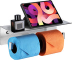 LANC Double Roll Tissue Holder with Shelf, Brushed Nickel Commercial Toilet Paper Dispenser with Phone Shelf for Bathroom Wall Mounted or 3M Self-Adhesive Stainless Steel, A8377BN