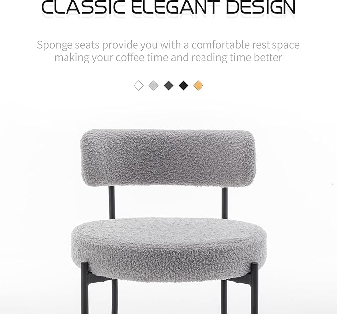 Boucle Dining Chairs Set of 2, Mid Century Modern Dining Room Chairs with Met...