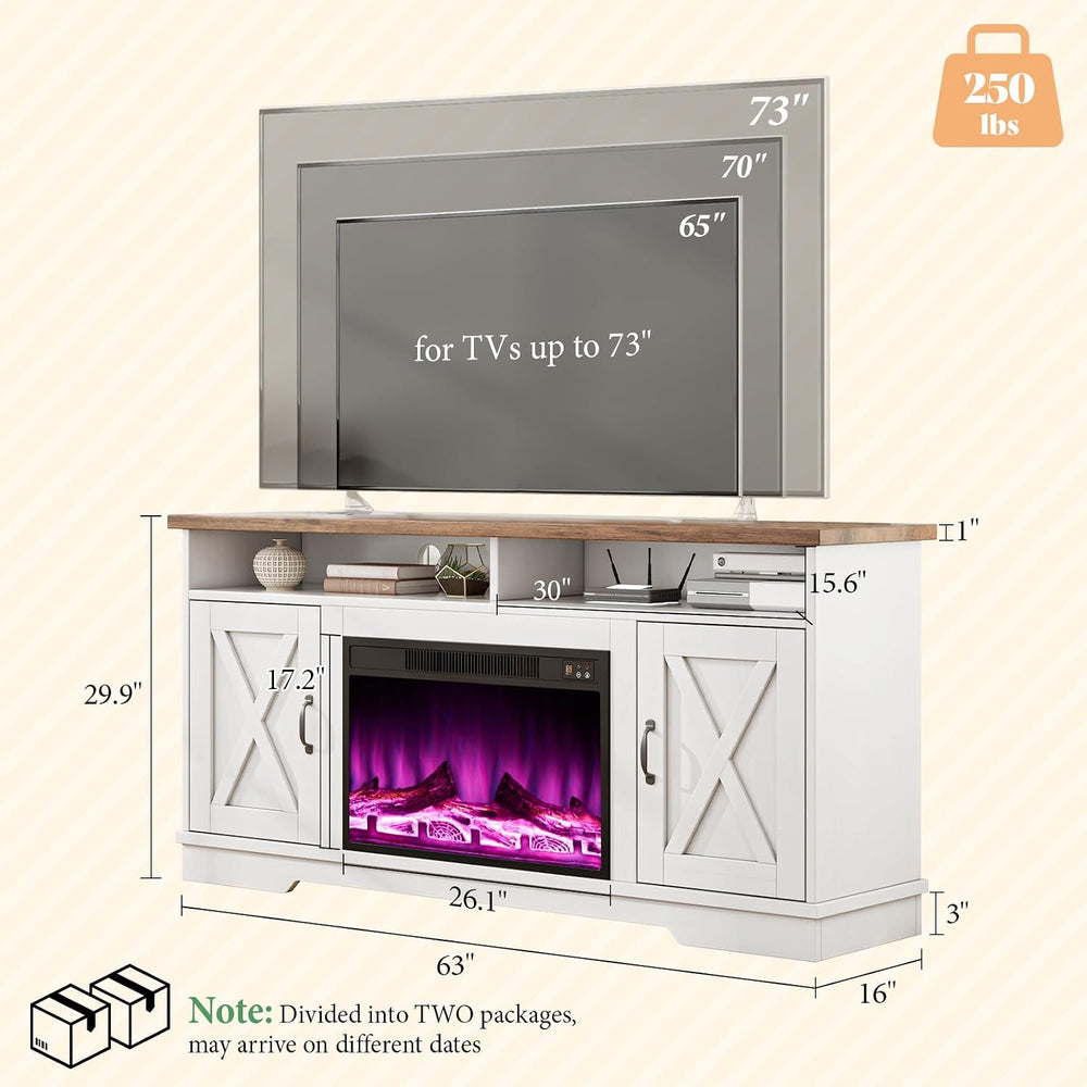 AMERLIFE 5-Piece Farmhouse Living Room Furniture Set,63" Fireplace TV St...