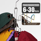 Hat Hanger 2pcs Metal Hat Storage For Baseball Caps,Rotatable Hat Organizer For Closet,Hat Rack With 6 Hooks Up to 30 Caps Hold,Silvery