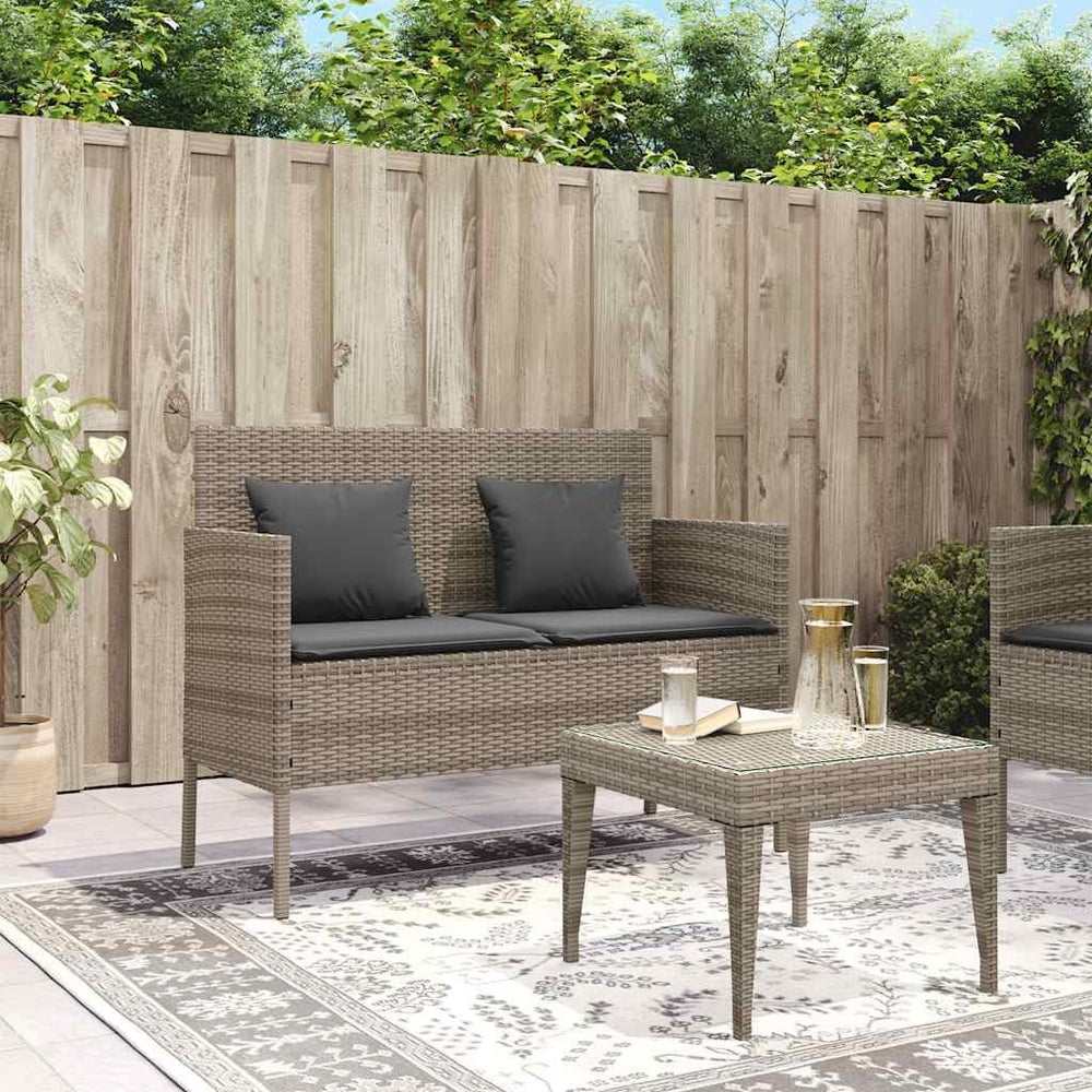 Gray Patio Storage Bench with Cushion, PE Rattan Outdoor Seating with Waterpr...