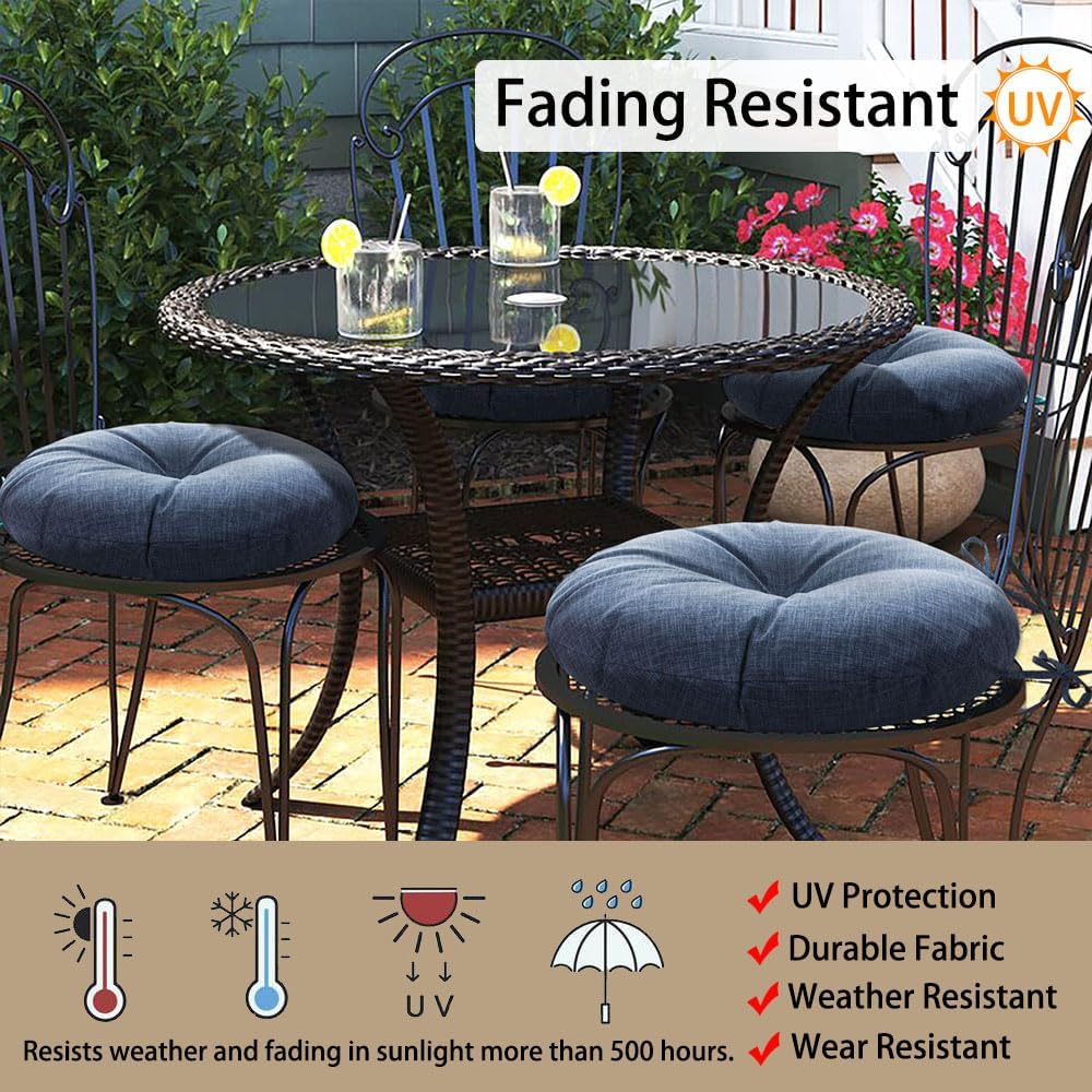 Magpie Fabrics Outdoor Round Bistro Seat Cushions with Ties Set of 2, Tufted ...