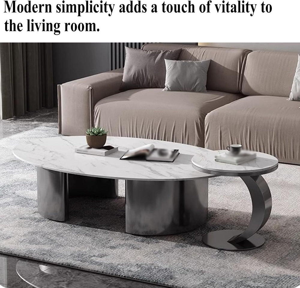 Modern C-Shaped Side Table, Sintered Stone Top & Sturdy Metal Frame, Mini...