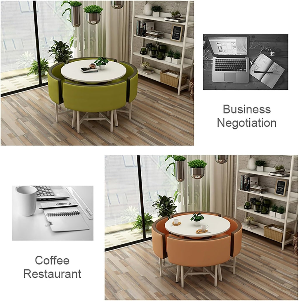 Cotton and Linen Table and Chair Set,Round Kitchen Dining Table Set for 4,Office Negotiation Table and Chair Combination,with 1 Table and 4 Chairs,for Balcony Living Room Dining.