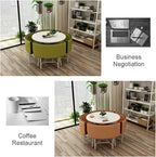 Cotton and Linen Table and Chair Set,Round Kitchen Dining Table Set for 4,Office Negotiation Table and Chair Combination,with 1 Table and 4 Chairs,for Balcony Living Room Dining.