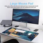 Christmas Winter Village Mouse Pad – 31.5" x 11.8" Large Extended Desk Mat with Black Cat and Christmas Tree Scene – Cozy Holiday Design, Non-Slip Base, Smooth Surface for Home & Office