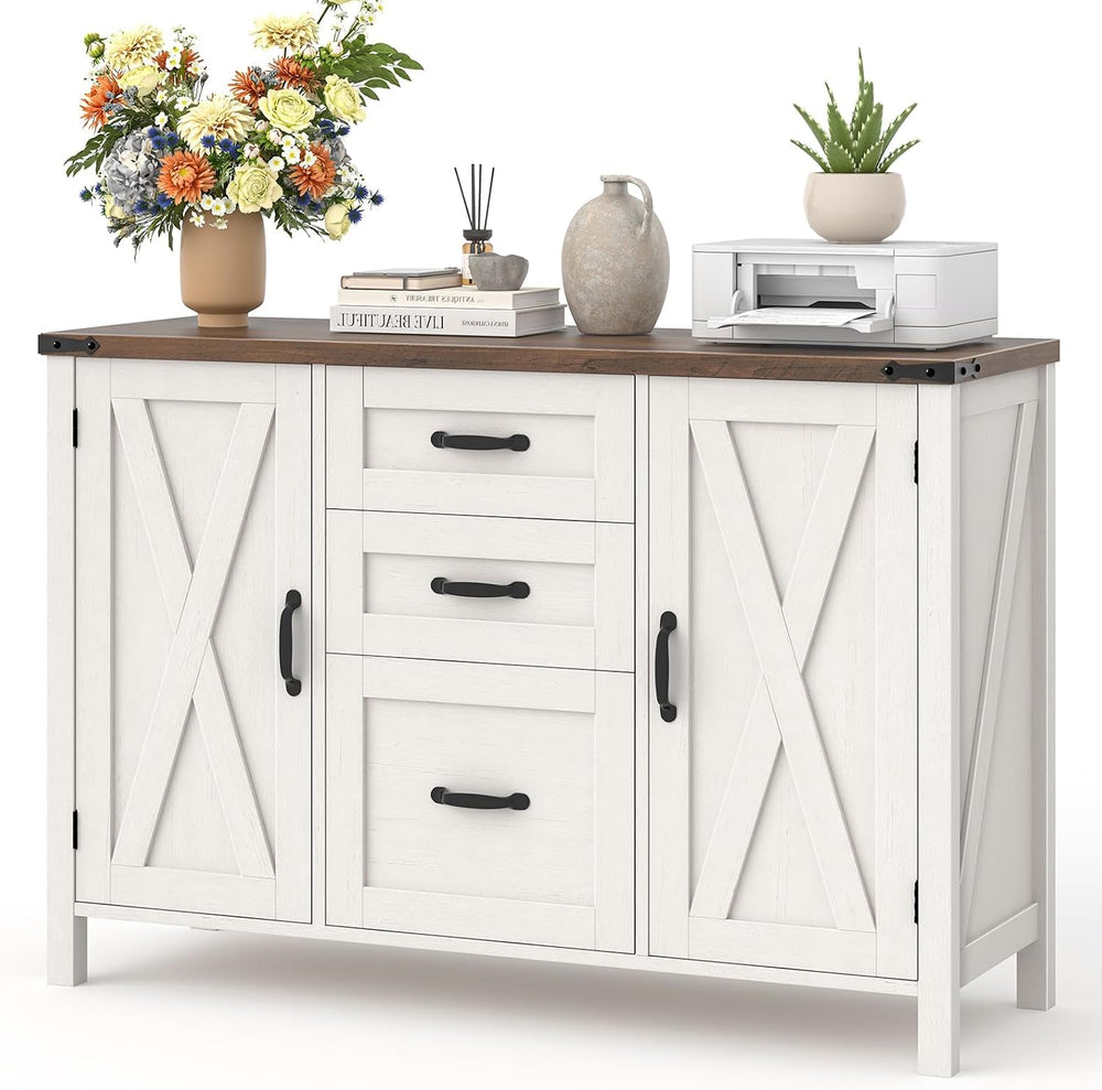 Vabches File Cabinet with 3 Drawers Fits Files Letter/A4 Size, Rustic White |...