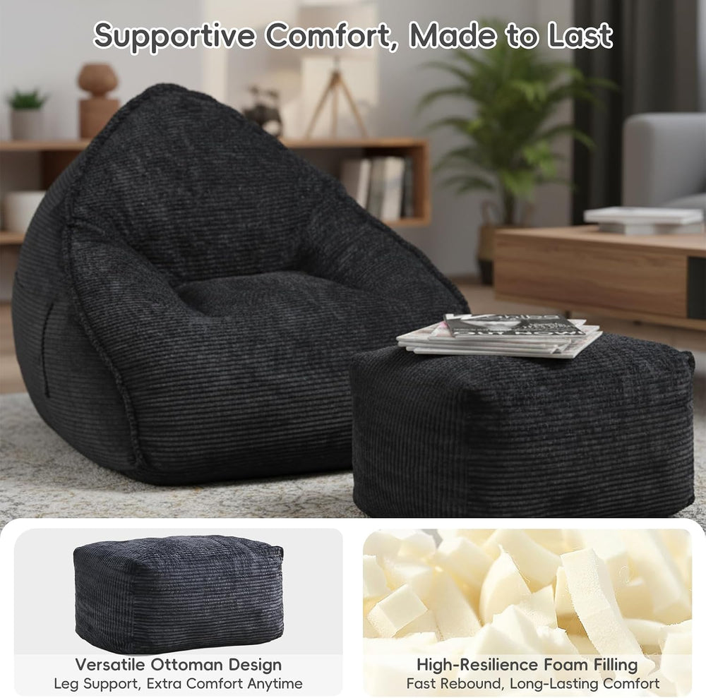 Bean Bag Chair with Ottoman for Adults, Large Corduroy Bean Bag Couch, Chaise...