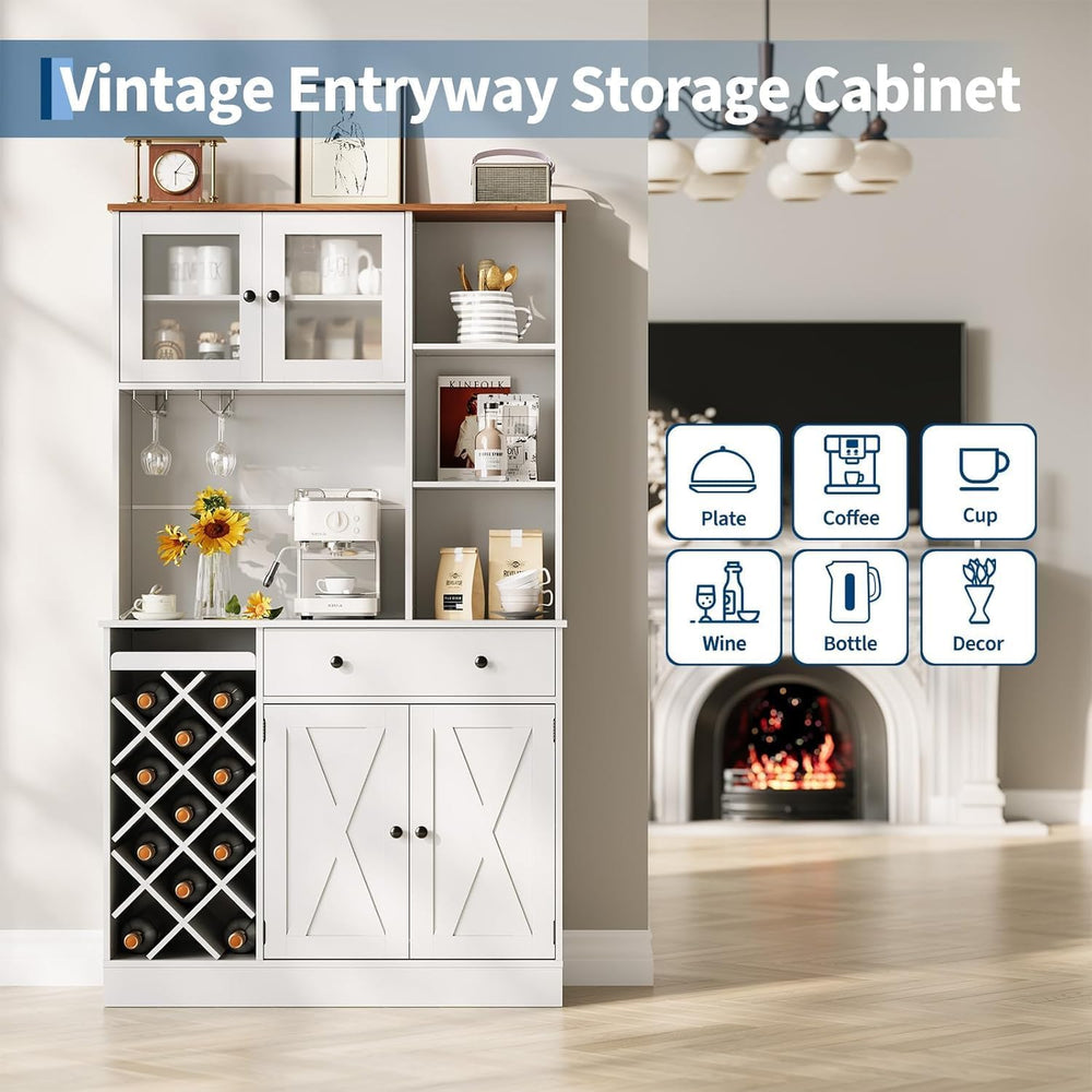 MDF Tall Wine Cabinet with Acrylic Double Doors, 45 Inch Bar Cabinet for Liqu...