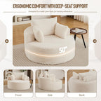 50'' Oversized Round Chaise Longue Chair, Upholstered Corduroy Single Cloud Circle Sofa Chair Comfy Deep Seat Boneless Couch Bed No Assembly Required for Living Room, Bedroom Apartment, Beige