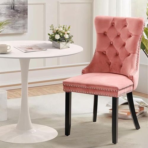 3-Pieces 31.5" Round Dining Table Set for 2, White Dining Table & 2 Velvet Upholstered Dining Chairs for Kitchen Dining Room Apartment Small Space(White Table & Pink Chairs)