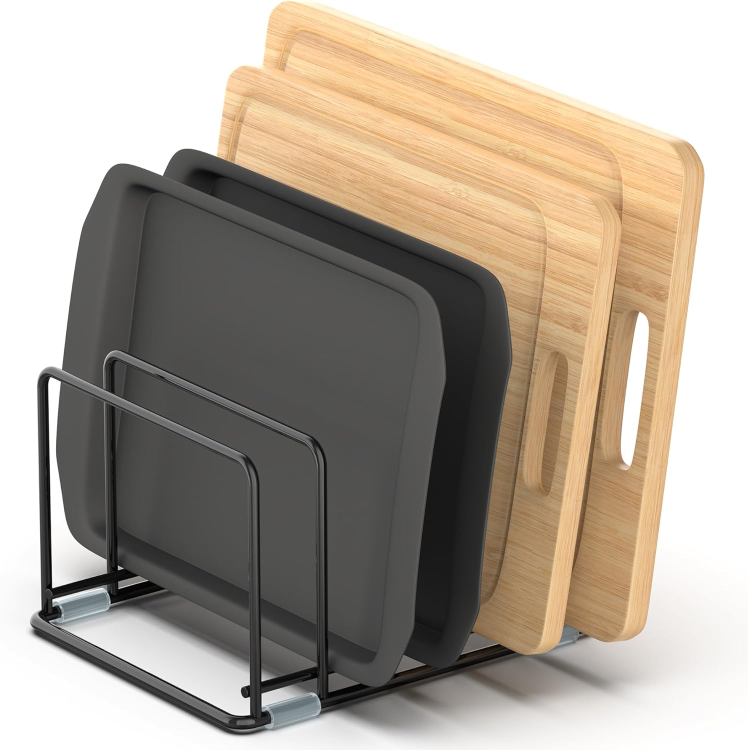 Cutting Board Organizer, Kitchen Cabinet Organizer, Divided Rack with 5 Slots for Baking Trays, Cutting Boards - Cookie sheet Organizer Inside Cabinet, Baking Sheets Holder (medium)