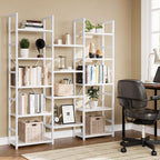 NUMENN Triple Column 5 Tier Bookshelf with 14 Adjustable Shelves, White | Metal Frame & Wood Shelves, Open Freestanding Storage Unit with Supporting Bars for Bedroom, Living Room and Home Office