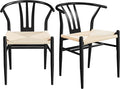 Yaheetech Weave Dining Chairs Set of 2 Mid-Century Modern Dining Room Chairs with Weave Hemp Seat and Metal Legs for Kitchen, Living Room, Restaurant, Black