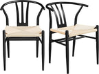 Yaheetech Weave Dining Chairs Set of 2 Mid-Century Modern Dining Room Chairs with Weave Hemp Seat and Metal Legs for Kitchen, Living Room, Restaurant, Black