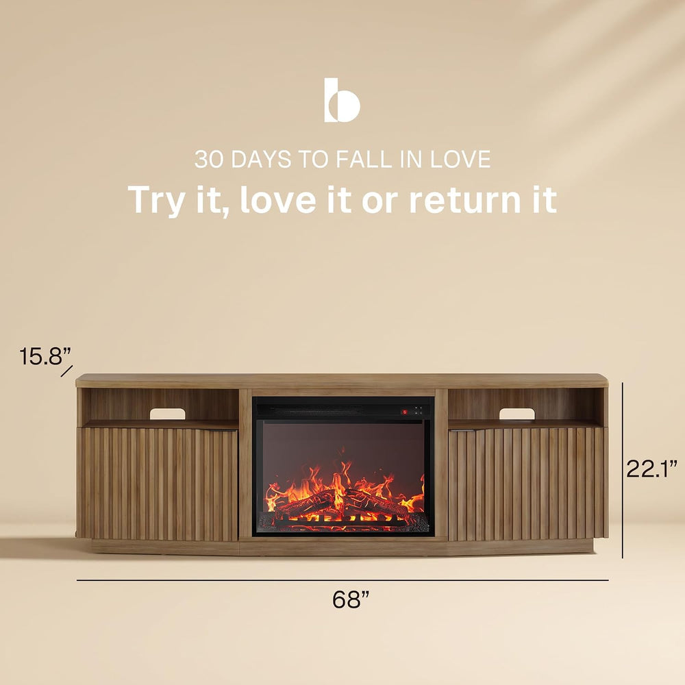 BELLEZE Fluted TV Stand with 23" Electric Fireplace Heater with Sound, 6...
