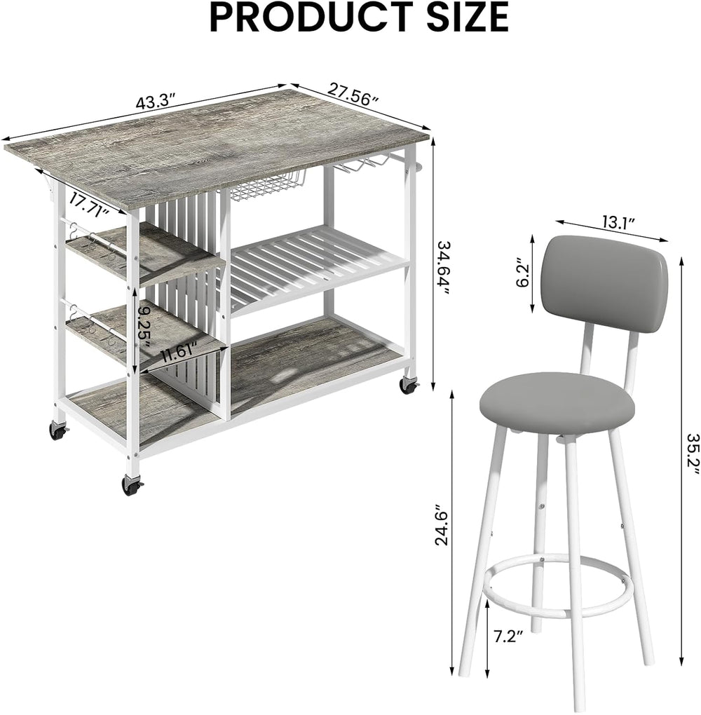 Recaceik Small Kitchen Island Table for 2 with Storage & Seating, Drop Le...