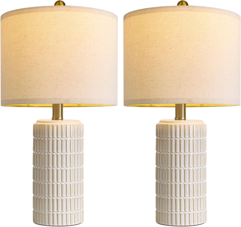 PoKat 20.75" Small Modern Ceramic Table Lamps Set of 2 for Bedroom, White