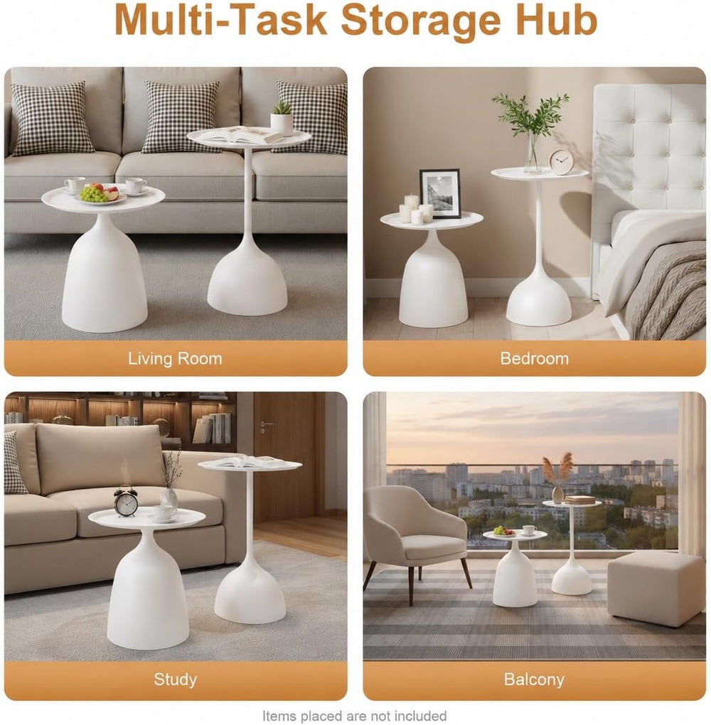 Nesting Side Tables Set of 2, White Iron Round Pedestal End Table | Metal Nes...