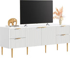 SICOTAS 62 Inch TV Stand for 55/60/65/70 Inch TV - TV Stands for Living Room Entertainment Center with 4 Drawers, Fluted Modern TV Media Console Television Cabinet for Bedroom (White,1 Piece)