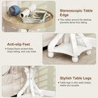 2 PCS Accent Farmhouse End Table, Round Side Table, Tray Top, White
