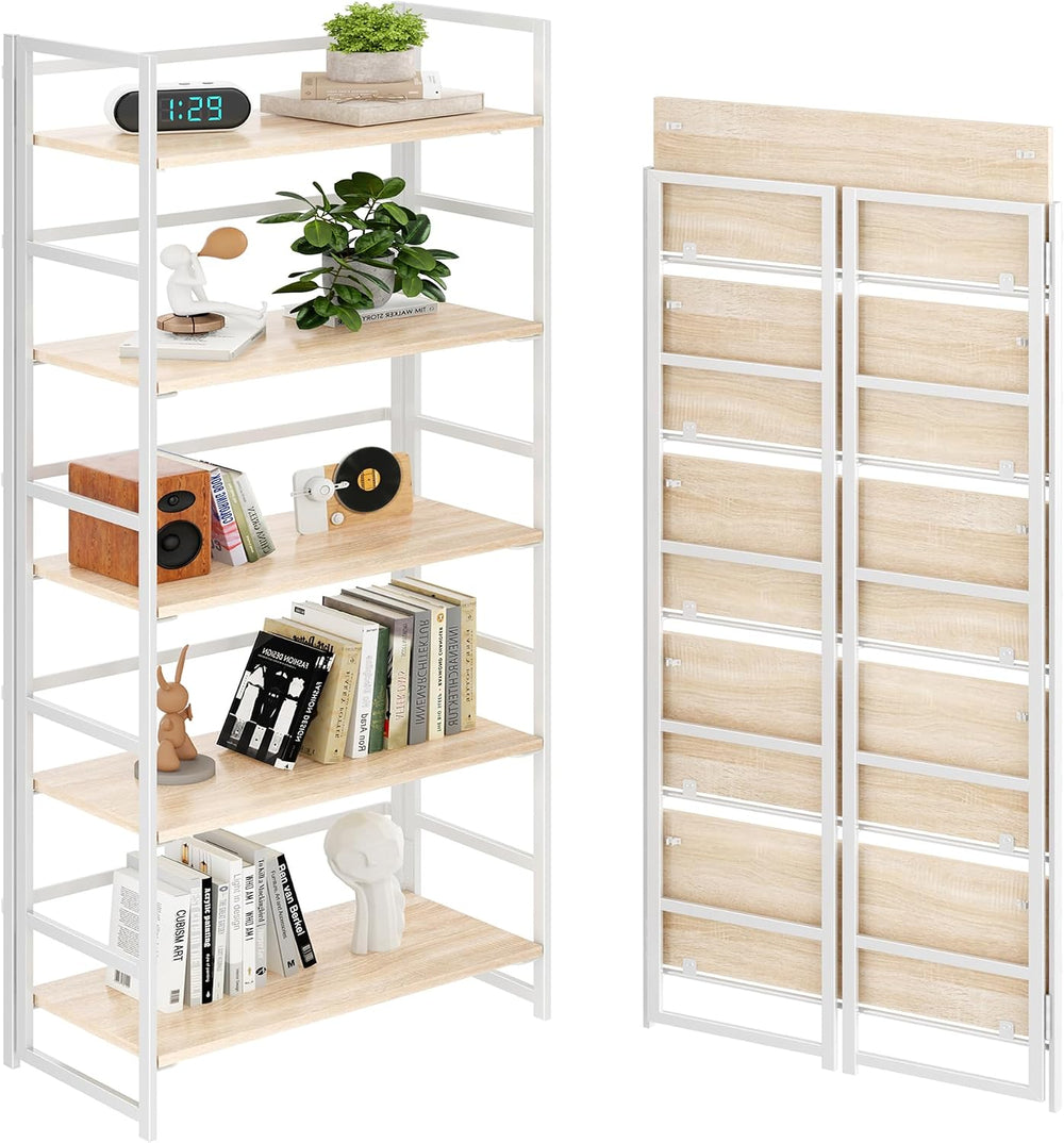 BHG Vintage Multifunctional Folding Bookshelf, No-Assembly Plant Stand Storag...