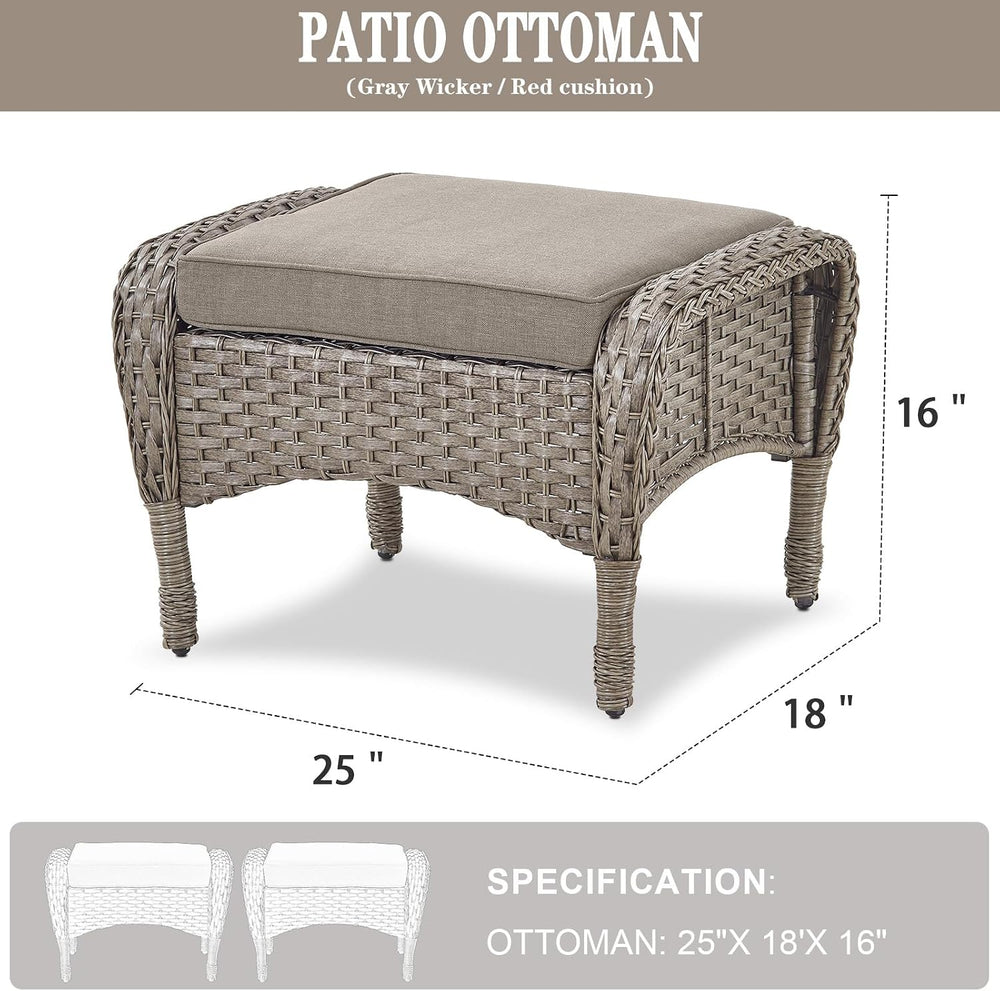 Outdoor Ottomans for Patio Foot Rest - 25 Inch PE Wicker Foot Stool Set of 2 ...