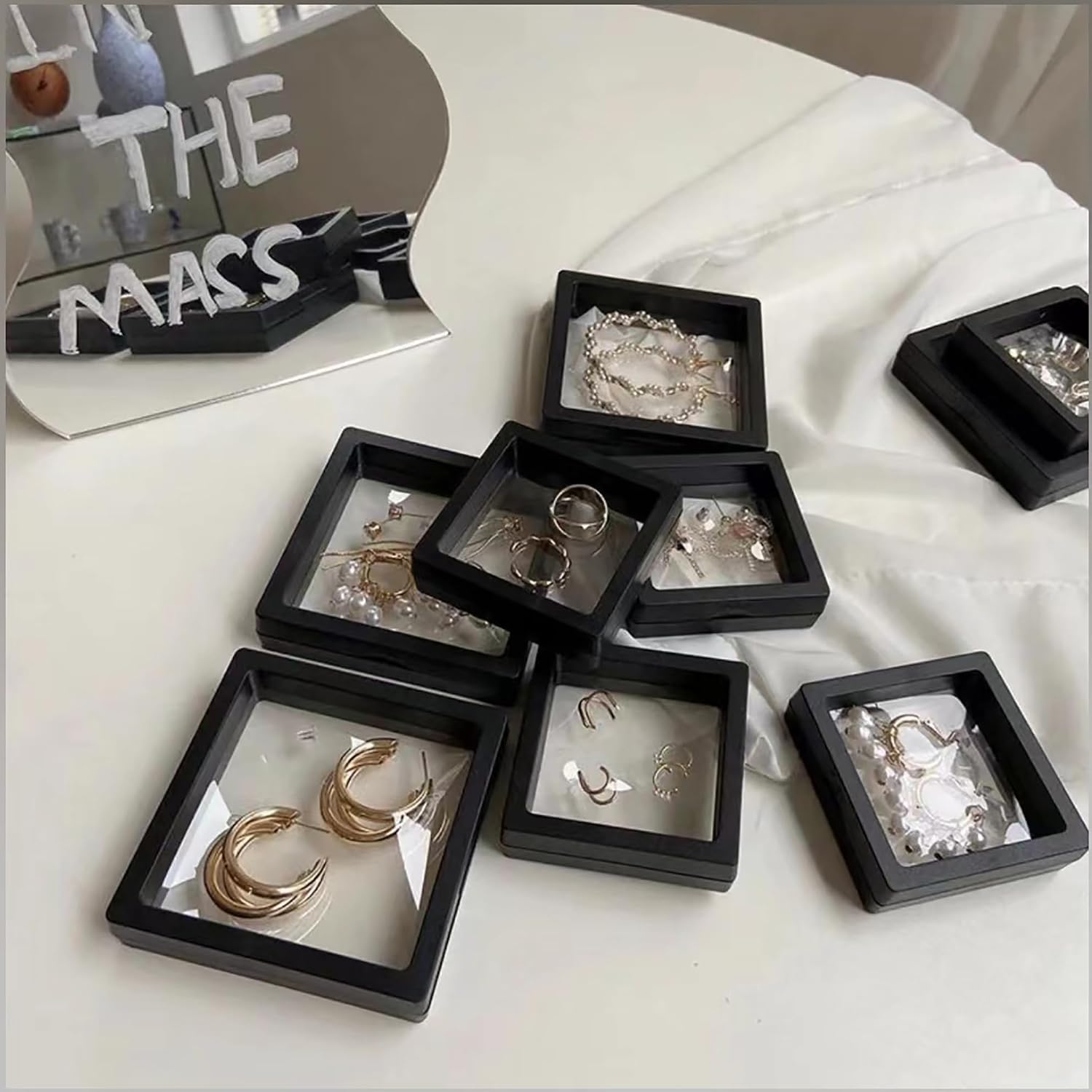 12PCS 3D Floating Frame Display Stand, Jewelry Box, Gift Box, Ornament Organizer, Small Travel Jewelry Box, PE Film Anti-Oxidation, Suspended Display Box Stackable (4.33 * 4.33, Type 1)