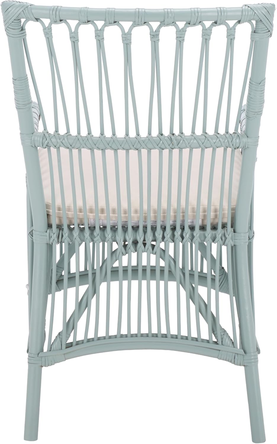 SAFAVIEH Furniture - Zorianna Dining Chair - Light Blue Rattan & White Cushion - Armchair Design - Ideal for Dining Room, Kitchen, 18.5" Seat Height (DCH6505C)