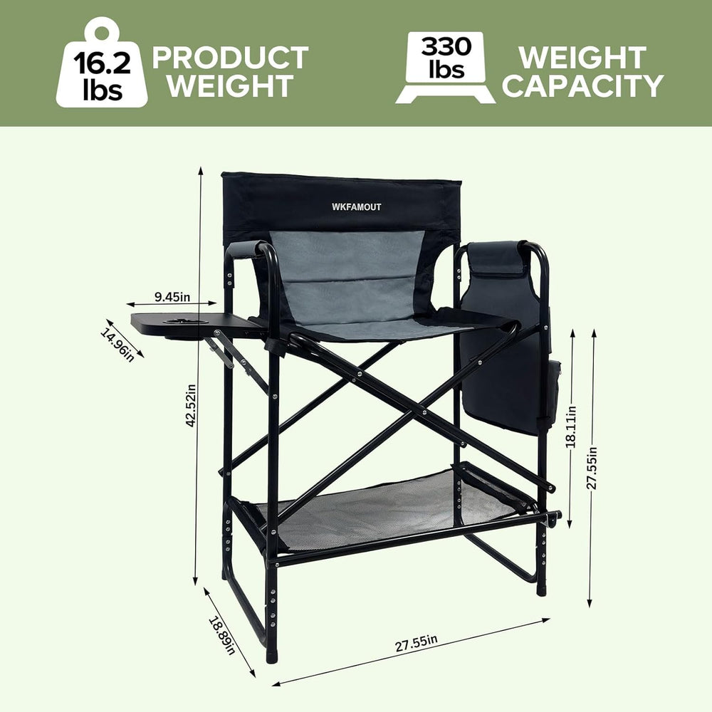 27" Tall Camping Director Chair Oversized with Side Table, Heavy Duty Fo...