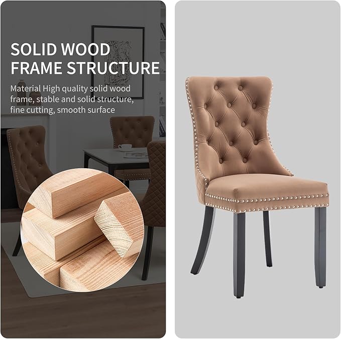 Velvet Dining Chairs Set of 2, Upholstered Dining Room Chairs with Nailhead T...