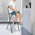 Foldable Bar Stool 29.5" Height, Heavy Duty 275 lbs Capacity Steel Frame – PU Cushioned Seat & Back, Space-Saving Design – Black Modern Bar Chair for Kitchen, Cafe, Home