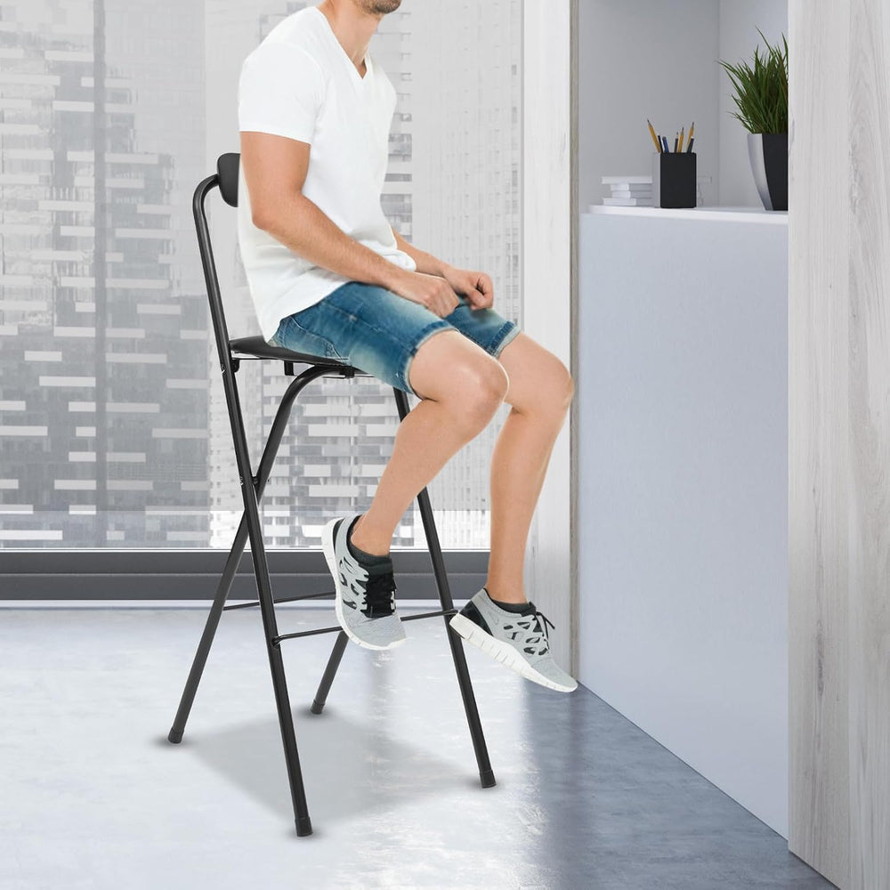 Folding Bar Stool with Back, 1 Pcs 27.6 Inch Tall Foldable Stool Chair Portab...