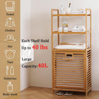Bamboo Laundry Hamper with 3 Tier Shelves & Tilt Out Basket, Laundry Baskets Organizer Hampers Bathroom Storage Shelf for Laundry Room, Bathroom, Guest Room（3-Tier, Large）