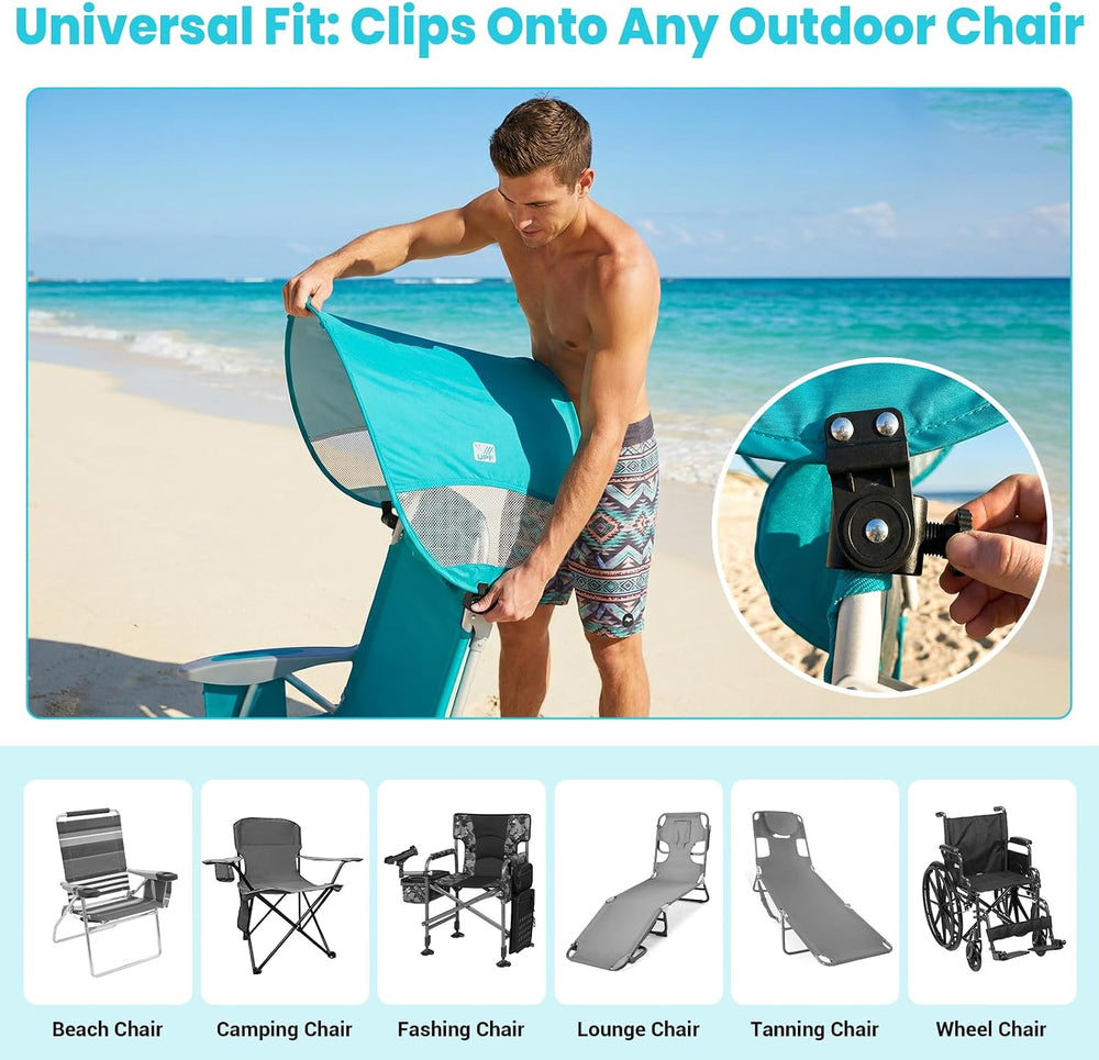 #WEJOY Beach Chair with Canopy Shade, Reclining Adjustable 4 Position, Lay Fl...