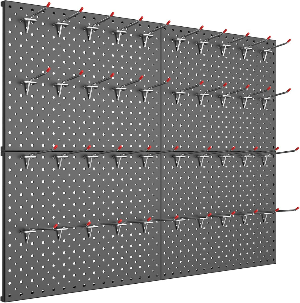 TORACK Metal Pegboard Panels and Hooks for Garage, Workbench, Shop, Shed Tool Organizer Peg Board with 1/8" & 1/4" Holes, Modular Wall-Mounted Pegboard with Pegboard Hooks(Black)