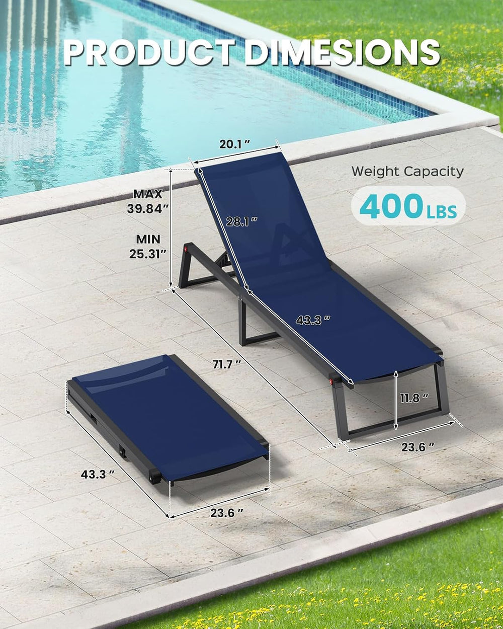 Aluminum Chaise Lounge Chair Outdoor, Foldable & Assembly Free Patio Pool...