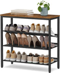 SONGMICS HOME 4 Tier Shoe Storage Organizer, Freestanding Shoe Rack, Dense Mesh, for Living Room, Bedroom, Entryway, Rustic Brown and Black