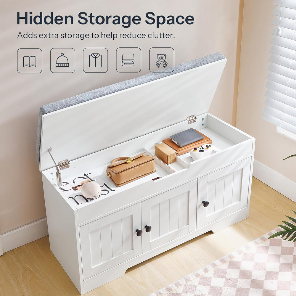 HOOBRO 39.4" Long Entryway Bench with Flip-Top Storage, 3 Tier Shoe Stor...